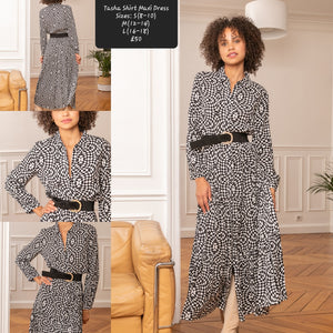 Loose-Fitting Printed Shirt-Style Long Dress with Ruffles